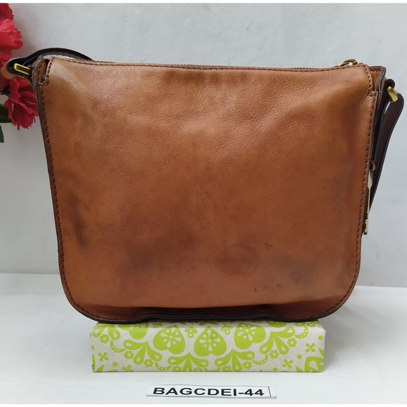 Fossil Brown Tan Leather Front Pocket Zipper Closure Crossbody Bag - Picture 2 of 16